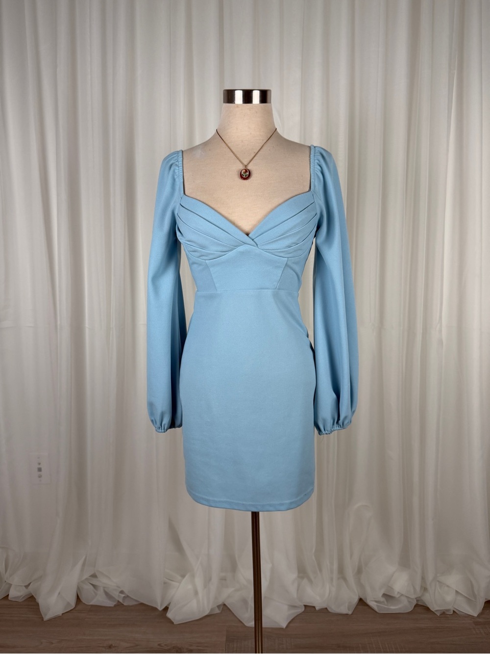 Alice Elle Sweetheart Puff Sleeve Mini Dress Women Blue 6